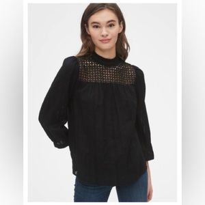 Gap Black Eyelet Mockneck Top